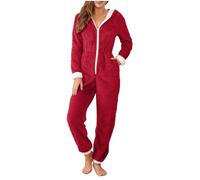 Co Ord Sets for Women Christmas+Pajamas Fleece Pyjamas Set Comfortable Loungewear Plain Zipper Teddy Bear Onesie Fleece Playsuit Christmas Onepiece All in One Hooded Zip Up Overall Jumpsuit Playsuit