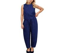 Co Ord Sets for Women Clearance,Ladies Lattice Printed Round-neck Sleeveless Tops and High Waist Cropped Trousers Lounge Set Summer Plaid Pyjamas Two Piece Outfit Checked Pj Pants Suit UK Size S-XXL