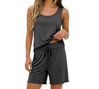 Co Ord Sets for Women Plus Size Sleeveless Square Neck Vest Tops And Wide Leg Shorts Two Piece Outfit Lightweight Casual Summer Lounge Wear Sets for Daily Wear Sport Gym Going Out