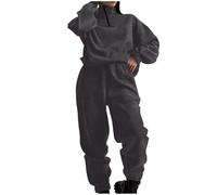 Co Ord Sets for Women Two Piece Tracksuit Microfleece Outfit Quarter Zip Up Tops Turtle Neck Sweatshirt Pullover with Elastic Trousers Sweatpants Jogging Bottom Outdoor Sportswear Loungewear