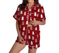 Co Ord Sets for Women Women's Christmas Pajama Set Classic Satin Pyjama Sets with Pocket Button down Tank Top with Shorts Cami Sleepwear Short Sleeves Pj