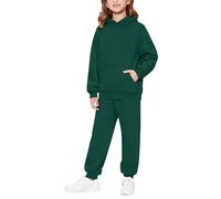 Co Ord Tracksuit Set for Boys Girls School Sweatsuit Kids 2 Piece Outfit Oversized Pullover Hoodie Joggers Sets Baggy Hooded Sweatshirt Outfit Athletic Sportswear (Blackish Green, 15-16 Years)