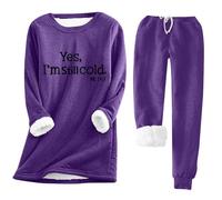 Co Ords Sets For Women Uk Women Loungewear Set Sweatsuit Fleece Lined Yes I'M Still Cold Womens Fleece Lined Tracksuit Baggy Sweatpants Sweatshirts Set Women 2 Piece Outfits Sweatsuits Thermal Thick