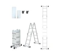CO-Z 3.5 m 7-in-1 Multi-Purpose Folding Ladder, Aluminium Combination with 2 Metal Plates and 12 Steps 150 kg Capacity, Articulated Staircase Extension Scaffold Ladder in One, Silver