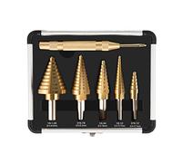 CO-Z HSS 5PCS Titanium Step Drill Bit Set with Automatic Center Punch, 50 Sizes in 5 High Speed Steel Drill Bits Set for Sheet Metal with Aluminum Case, Multiple Hole Stepped Up Bits for DIY Lovers