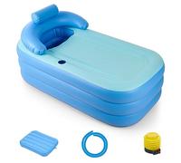 CO-Z Portable Tub, Foldable Bathtub for Adults & Kids, 94 L PVC Inflatable Tub with Detachable Cover Cup Holder Foot Pump, 125x50cm Large Outdoor Collapsible Bathtub for Families with 3 Air Chambers