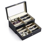 CO-Z Sunglasses Organizer for Women Men, Multiple Eyeglasses Eyewear Display Case, Leather Multi Sunglasses Jewelry Collection Holder with Drawer, Sunglass Glasses Storage Box with 12 Compartments