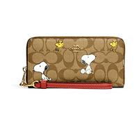 Coach Accordian Zip Phone Wallet Wristlet, Im/Khaki Redwood Multi X Peanuts - With Snoopy Woodstock Print
