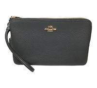 Coach Double Zip Pebble Leather Wristlet Wallet F87587 Midnight Blue