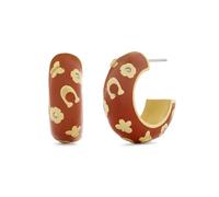 Coach Gold Brown Enamel Floral Chubby Hoops - Gold