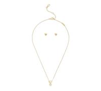 Coach Gold C Logo Crystal Heart Boxed Stud Necklace Set - Gold