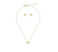 Coach Gold C Pearl Starter Box Stud and Necklace Set - Gold