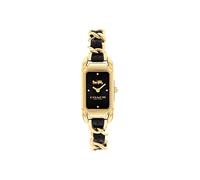 Coach Gold Cadie Black Rectangle Chain Leather Strap Watch - Gold