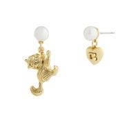 Coach Gold Cat Pearl Heart Asymmetrical Drop Earrings - Gold