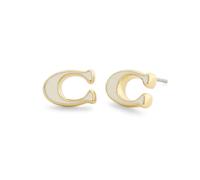 Coach Gold White Enamel C Logo Studs - Gold