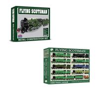 Coach House Flying Scotsman Train Gift Set 1000 Piece Jigsaw Puzzle & 340 Piece Metal Model Train Construction Kit with Tools