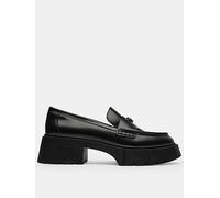 COACH Leah Platform Leather Loafer, Black, Size 3, Women Black