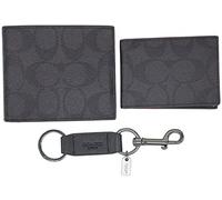 COACH Men's 3 in 1 Wallet Signature Print Gift Set, Style F41346, Black