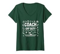 Coach Off Duty: Vacation Mode Sports Humor V-Neck T-Shirt, Women, Forest Green, S