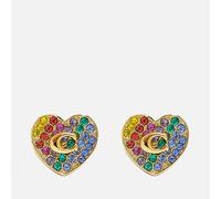 Coach Signature C & Pave Crystal Heart Stud Earrings