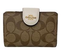COACH Signature Medium Corner Zip Wallet in Coated Canvas Khaki Chalk, Khaki Chalk, 5 1/2" (L) x 3 1/2" (H), Zippered Wallet