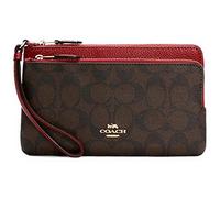 Coach Signature PVC Double Zip Wallet (IM/Brown 1941 Red), IM/Brown 1941 Red, Wrist Wallet