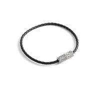 Coach Silver Men Black Leather Quilted C Bracelet - Silver