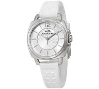 COACH Women's 14503146 Mini Boyfriend Signature White Silicone Strap Silver Tone Watch, Silver, Quartz Movement