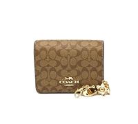 COACH Women's Boxed Mini Wallet On A Chain In Signature Canvas, Khaki - Saddle, Mini Wallet on a Chain