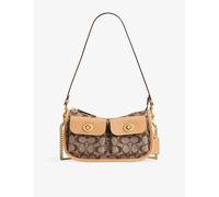 Coach Womens Coach Signature Twin Turnlock Waverly Canvas Shoulder Bag Khaki Light Peach
