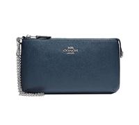 COACH Women's Crossgrain Leather Wristlet W Chain Large, Denim, One Size