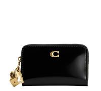 Coach Women's Essential Small Zip Around Spazzolato Leather Purse with Charm, B4/Black, One Size