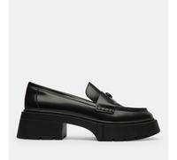 COACH Leah Black Leather Platform Loafers Size: 7, Colour: Black Leather