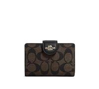 COACH Womens Medium Corner Zip Wallet in Signature Canvas, Gold/Brown Black, M, Zip-Around