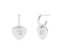 COACH Women's Signature Heart Charm Huggie Earrings, One Size, Brass Titanium, No Gemstone