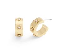 COACH Women's Signature Tea Rose Huggie Hoop Earrings