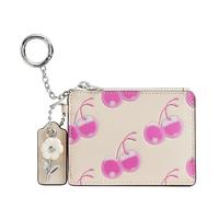 Coach Women's The Summer I Turned Pretty Wavy Zip Card Case with Key Ring in Cherry Print, Pink/Cloud, One Size