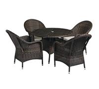 coachella glass top garden dining table with 4 brown rattan chairs