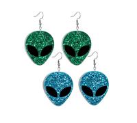 coadipress 2 Pairs Alien Earrings for Women Cute Funny Alien Head Dangle Earrings Novelty Cartoon Green Acrylic Alien Earrings Punk Halloween Jewelry Statement Earrings, Acrylic, No Gemstone