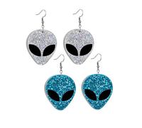 coadipress 2 Pairs Alien Earrings for Women Cute Funny Alien Head Dangle Earrings Novelty Cartoon Green Acrylic Alien Earrings Punk Halloween Jewelry Statement Earrings, Acrylic, No Gemstone