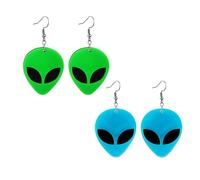 coadipress 2 Pairs Alien Earrings for Women Cute Funny Alien Head Dangle Earrings Novelty Cartoon Green Acrylic Alien Earrings Punk Halloween Jewelry Statement Earrings, Acrylic, No Gemstone