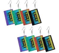 coadipress 4 Pairs 70s 80s 90s Earrings Set Retro Cassette Tape Earring for Women Colorful Acrylic Geometric Neon Radio Earring Funny Music Earrings for 80's Outfit Glow Party Halloween Accessories