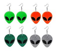coadipress 4 Pairs Acrylic Alien Earrings for Women Men Creative Funny Cartoon Green Space Head Resin Dangle Drop Earrings Halloween Statement Jewelry, M, Acrylic, No Gemstone