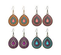 coadipress 4 Pairs Bohemian Vintage Dangle Earrings for Women Handmade Boho Teardrop Earrings Retro Tribal Waterdrop Geometry Drop Earrings Statement Jewelry Gifts, S, Metal Alloy, No Gemstone