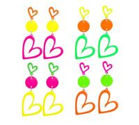 coadipress 4 Pairs Neon Heart Earrings for Women Lightweight 80s 90s Outfit Love Acrylic Neon Earrings Shiny Glow Party Accessories Gifts Hot Pink Orange Green Yellow, M, Acrylic, No Gemstone