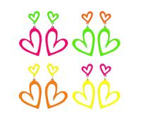 coadipress 4 Pairs Neon Heart Earrings for Women Lightweight 80s 90s Outfit Love Acrylic Neon Earrings Shiny Glow Party Accessories Gifts Hot Pink Orange Green Yellow, M, Acrylic, No Gemstone