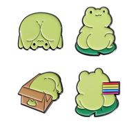 coadipress 4Pcs Frog Brooch Pins for Women Men Cute Cartoon Enamel Green Frog Pins Creative Funny Toad Badge Brooch Pin Fashion Animals Jewelry, S, Alloy Steel, no gemstone