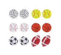 coadipress 6 Pairs Sport Acrylic Stud Earrings Set for Women Cute Glitter Football Baseball Basketball Volleyball Soccer Rugby Stud Earrings Sport Lover Birthday Mother's Day Game Day Gifts, S