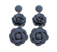 coadipress Boho Denim Camellia Flower Dangle Earrings for Women Exaggerated Big Layered Tiered Blossom Floral Drop Long Earring Chic Statement Earrings Wedding Bridal Jewelry Gifts, L, Denim Metal, No