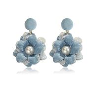 coadipress Boho Denim Camellia Flower Dangle Earrings for Women Exaggerated Big Layered Tiered Blossom Floral Drop Long Earring Chic Statement Earrings Wedding Bridal Jewelry Gifts, L, Denim Metal, No